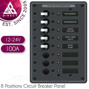 Panel de disyuntor de 8 posiciones Blue Sea Systems 8023│12-24V DC│100A│Para barcos - Imagen 1 de 2