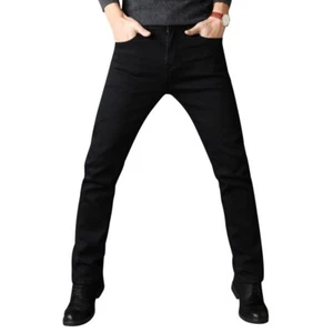 New Men's Black Fashion Stretch Jeans Thick Pants Elastic Trousers Size 28-42 AU - Picture 1 of 15