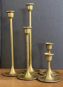 INTERPUR Vintage Brass Candle Holders Taper Candlesticks 3”-9” Tall Set 5 - Picture 1 of 7