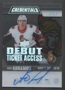 2019-20 UD Credentials Debut Ticket Access Acetate AUTO #VA Vitaly Abramov 99/99