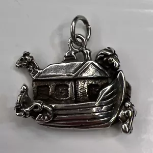 GSJ 925 Sterling Silber großer Anhänger Arche Noah Boot Elefant Löwe Giraffe Nilpferd - Bild 1 von 8