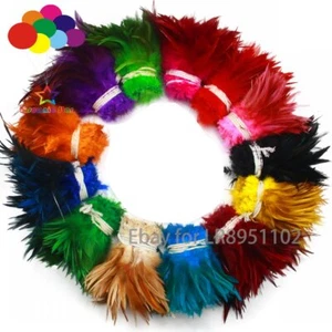 13 color Rooster Feathers 5-6 Inch Strip Natural Strung Rooster Feathers Craft - Imagen 1 de 21