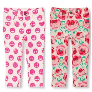 NWT The Children's Place Girls Emoji Smiley Face Floral Knit Jeggings Lot 3T - Picture 1 of 4