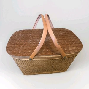 VTG Picnic Basket Red-Man Woven Metal Handles USA Made 18x12x10 - Picture 1 of 14