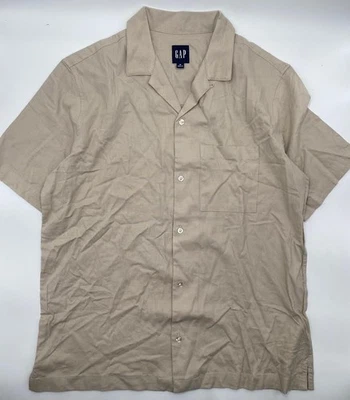 Gap Men's Short Sleeve Button-Up Linen Shirt Choose Size Khaki - Image 1 of 4