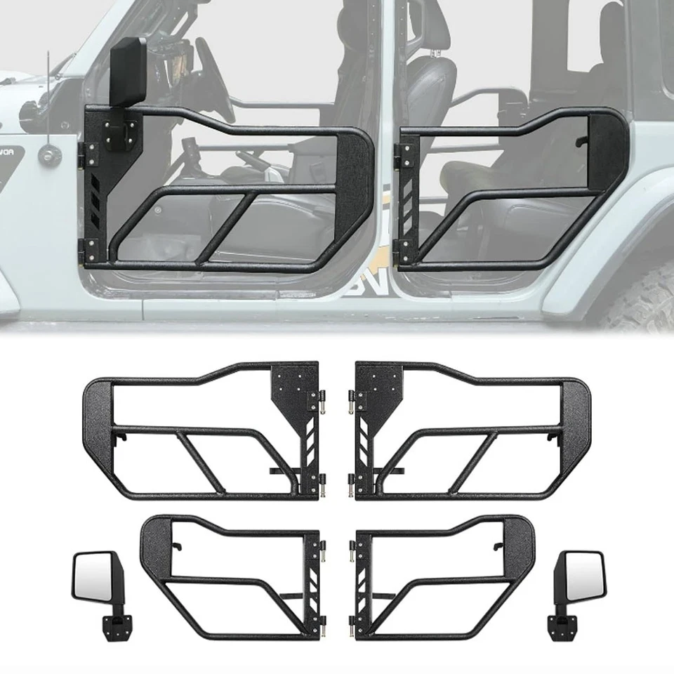 4x Tubular Half Door+Side View Mirror For 18-25 Jeep Wrangler JL Car Accessories - Imagem 1 de 4