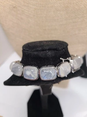 Brazalete arco iris piedra lunar rodio sobre plata de ley 8" Foto 1 de 2