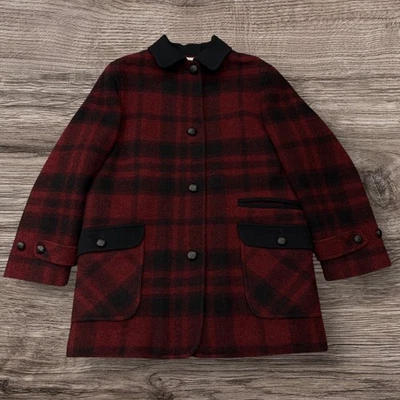 Vtg L.L.Bean Womens Wool Coat Plaid Barn Red Black USA Sz S Quilted Warm Jacket - Image 1 of 4