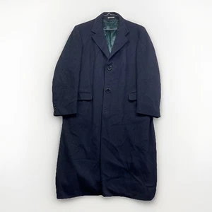 Wm H. Leishman Winter England Wool Trench Coat Men’s Dark Blue Overcoat Read* - Foto 1 di 14