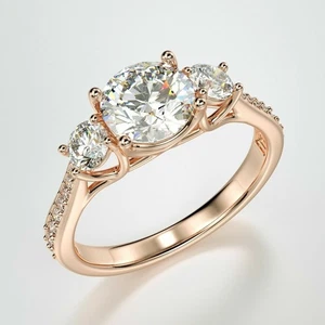 Verlobungsring mit drei Steinen 1,50 ct Lab Created Diamant 14 K Rotvergoldet - Bild 1 von 4