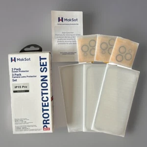 Maksot 3pk Full Screen Protector iPhone 15PRO With 3pkCamera Lens Protectors - Photo 1 sur 2