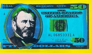 Steve Kaufman, $50 Dollar Bill Hand Signed Ltd Ed Screenprint on Canvas Pop Art - Picture 1 of 3