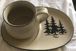 Home And Garden Party Stoneware Cup Plate Trees Beige Green Soup Oval Plate 35 - Picture 1 of 15