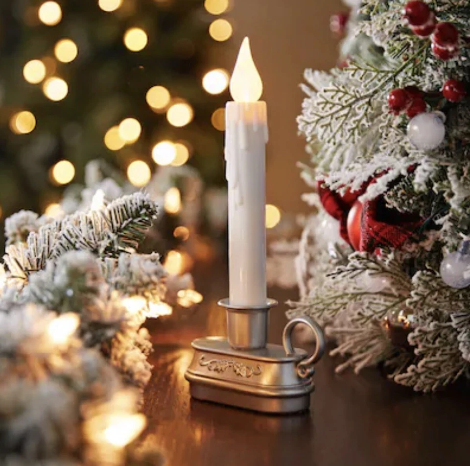 GE LED Flickering Window Candle Battery Powered with Timer Silver Base - Image 1 of 4