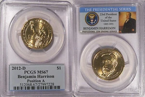 2012 D Benjamin Harrison Presidential Dollar PCGS MS67 Position A - Picture 1 of 2