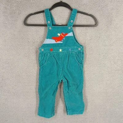 Mono de pana verde azulado vintage para niños talla 18M con apliques de avión pantalones largos Foto 1 de 4