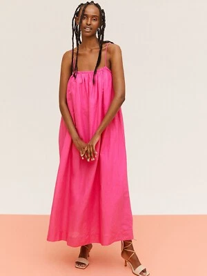 NWT H&M Linen Blend Pink Voluminous Maxi Dress Pleated Size Medium - Image 1 of 4
