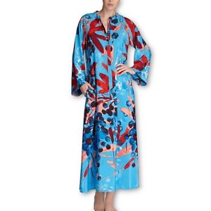 Natori Caftan Womens Size S Hnah Abstract Watercolor Floral Zip Pocket Long Robe