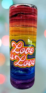 Rainbow "Love is Love" Tumbler - FREE SHIPPING - Gay Pride FREE Personalization - Picture 1 of 8