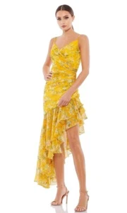 IEENA for Mac Duggal Size 8 Dress Yellow Floral Asymmetrical Ruffled Gown - Picture 1 of 15