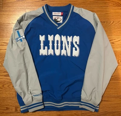 NEW Mens Mitchell & Ness Detroit Lions Blue Vintage Nylon Pullover Windbreaker L - Image 1 of 4