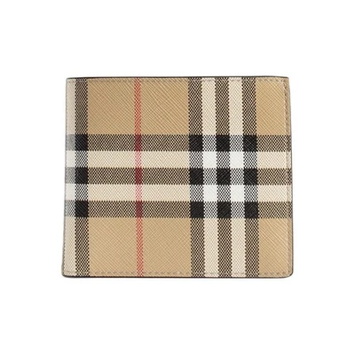 Cartera corta de algodón plegable a rayas Burberry para hombre, beige 4,3 x 0,5 x 3,7 pulgadas Foto 1 de 4