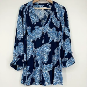 Juniper + Lime Blue Paisley Stretchy Popover Blouse Top 3X - Picture 1 of 9
