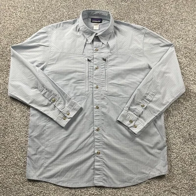 Patagonia Shirt Men Medium Blue Button Up Sun Stretch Hiking Fishing Outdoors - Image 1 of 4