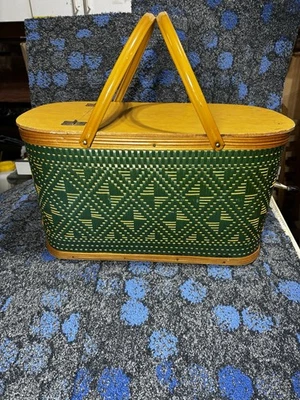 CESTA DE PICNIC VINTAGE BURLINGTON OJO DE HALCÓN VERDE MIMBRE Foto 1 de 4