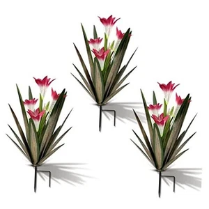  Metal Agave Plant Outdoor Decoration Outdoor Garden 3 Big Red Lilies - Picture 1 of 7