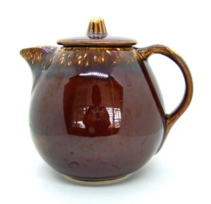 Hull HP & Co Pottery Brown Drip Glazed Coffee Tea Pot Vintage Ceramic With Lid - Picture 1 of 7