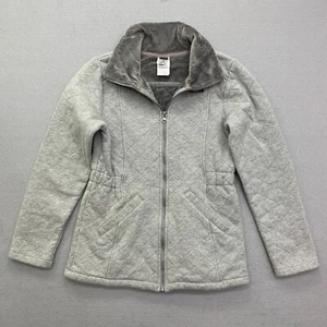 The North Face Girl Quilted Jacket Size L Gray Collar Long Sleeve Zip Up Cotton - Picture 1 of 10
