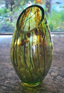 TIM LAZER ART GLASS VASE 8" GOLD LEAF DICHROIC SIGNED DATED 2008  Stunning MINT - Picture 1 of 9