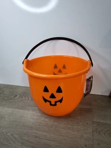 8in Plastic Pumpkin Pail Bucket Halloween Trick Or Treat Decor - Picture 1 of 6