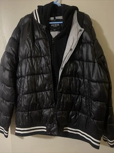GUESS Men's Varsity Puffer Jacket with Hood Black XXL Pre Owned - Picture 1 of 2
