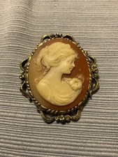 Vintage Cameo Large Brooch Victorian Lady Pin Gold Ornate Frame