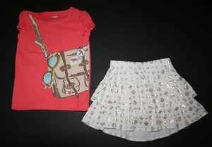 New Gymboree Girls 4 yr 2 Piece Outfit Set Top Satchel & Skort Glitter Foil Gold - Picture 1 of 2