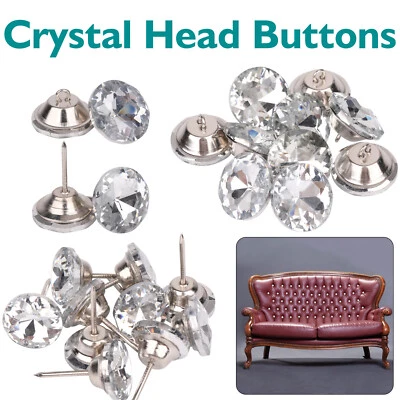 DIAMANTE BUTTONS CRYSTAL GLASS BUTTON NAIL BACK UPHOLSTERY FOR SOFA BEDS CHAIRS - Image 1 of 4