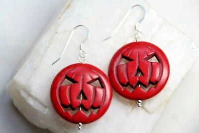 Disfraz de Halloween rojo calabaza pendientes de plata de ley .925 calabazas de 1 3/4" Foto 1 de 4