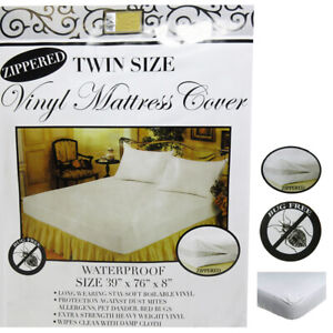 Twin Vinyl Zippered Mattress Cover 100% Waterproof Bed-Bug Proof Dust Protector