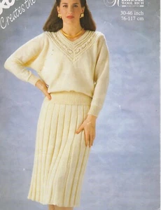 womens easy knit sweater and skirt double knit knitting pattern COPY a24 - Picture 1 of 2
