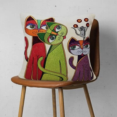 Cute Cats Pillow Covers,Gobelin Tapestry Pillow Case,Handmade Woven Home Decor - Image 1 of 4