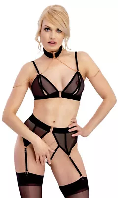 Luxus Straps Set Ouvert Abierta Fina BH String Strapsgurt Erotik Samt Rosé Gold - Bild 1 von 4