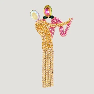 ButlerWilson Gold Pink Crystal Dancing Couple Brooch NEW 50th anniversary LTD - Image 1 of 2