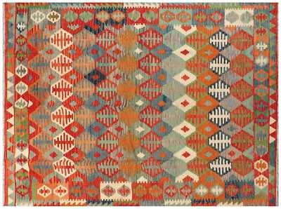 Afghan Maimana Kelim Teppich 200x300 Handgewebt Bunt Geometrisch Handarbeit 127 - Bild 1 von 4