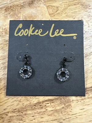 Pendientes colgantes Cookie Lee cristal austriaco negro círculo abierto nuevos en tarjeta Foto 1 de 4
