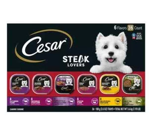 Cesar Steak Lovers Wet Dog Food Variety Pack, 3.5 Oz Trays (36 Pack) New In Box - Picture 1 of 4