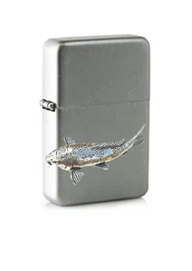 F28 Koi Carp fish emblem on a flip top petrol lighter windproof silver - Picture 1 of 1