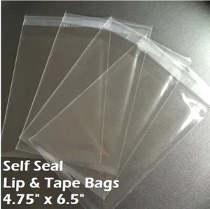 4 3/4" x 6 1/2" Clear Recloseable Self Seal Adhesive Lip Tape Plastic Cello Bags - Picture 1 of 2