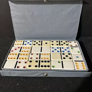 CARDINAL 28 Dominos in Gray Vinyl Carrying Case VINTAGE color tiles Thick - Picture 1 of 3